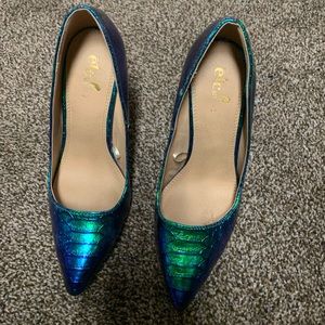 Leather blue green heels